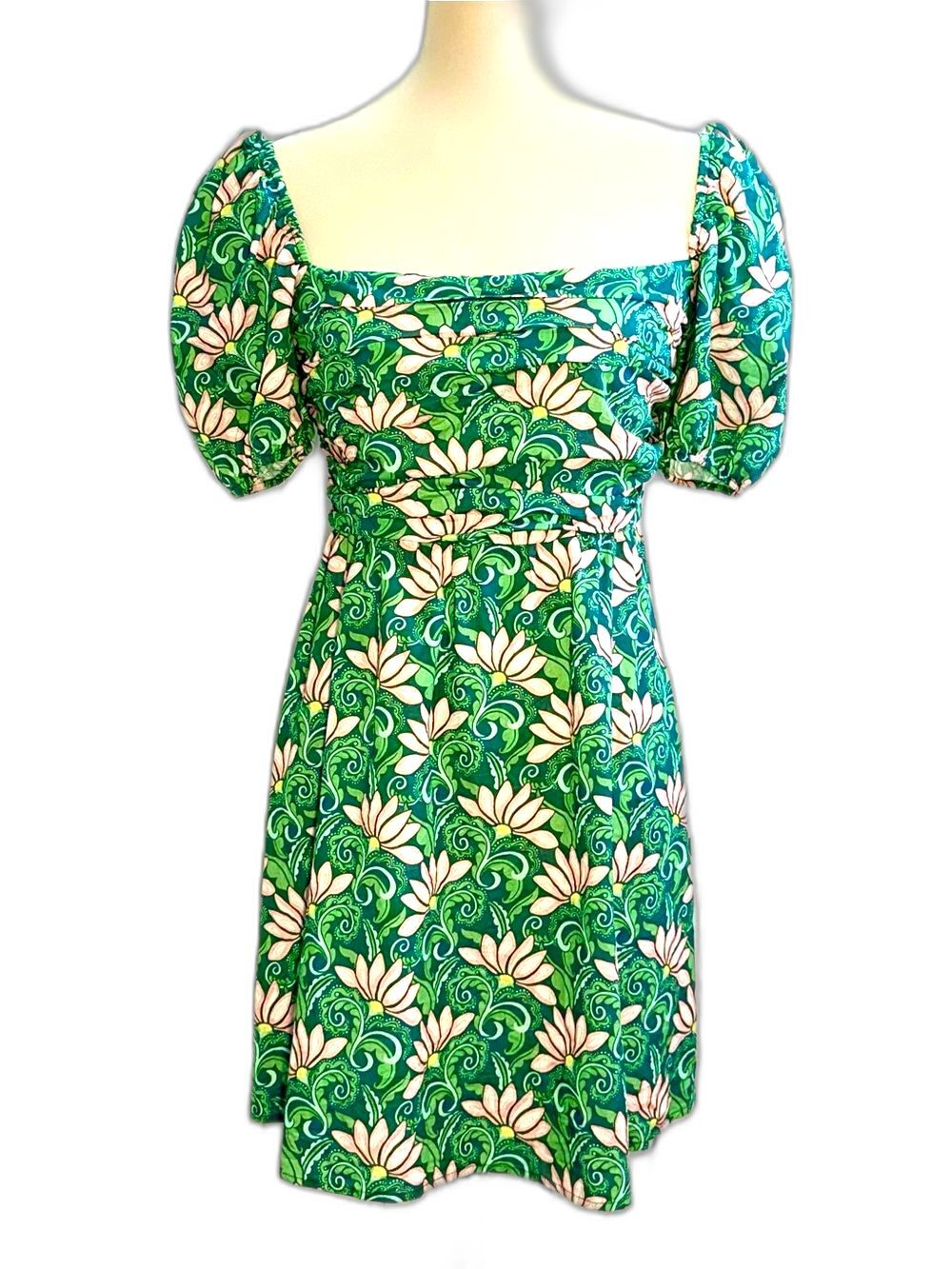 Few Moda O.P.T. Ruched Puff Sleeve Smocked Mini Dress 100% Cotton Sz L Like New!